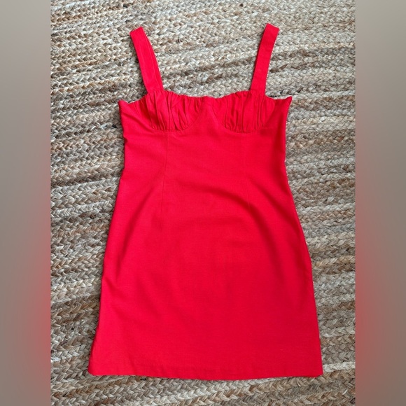 WAYF Medium Red Patricia Ruched Cup Sheath Minidress Linen blend - Picture 1 of 6